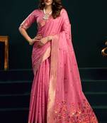 Pink munga cotton mina work with zari border & cute finish saree with blouse