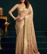 Beige munga cotton mina work with zari border & cute finish saree with blouse