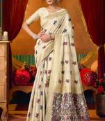 Cream woven work with saree with blouse