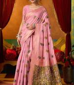Pink woven work with saree with blouse