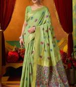 Green woven work with saree with blouse