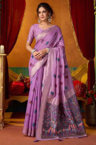 Lavender woven work with saree with blouse