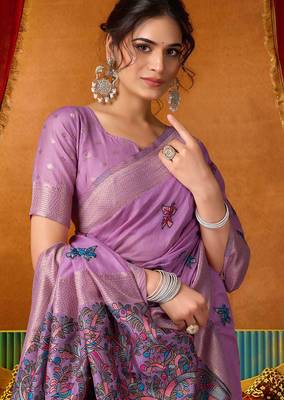 Lavender woven work with saree with blouse 2
