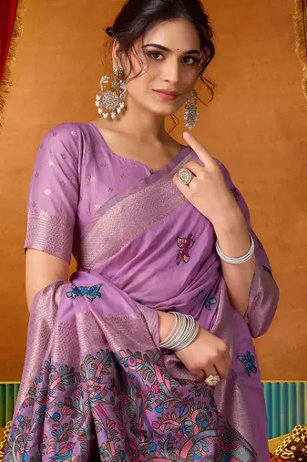 Lavender woven work with saree with blouse