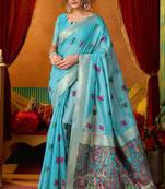 Sky blue woven work with saree with blouse
