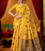 Mustard woven work with saree with blouse