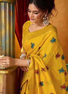 Mustard woven work with saree with blouse 3