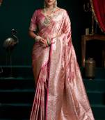 Pink satin silk jacquard woven with fancy saree with blouse