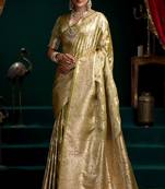 Olive satin silk jacquard woven with fancy saree with blouse