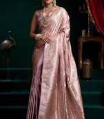 Mauve satin silk jacquard woven with fancy saree with blouse