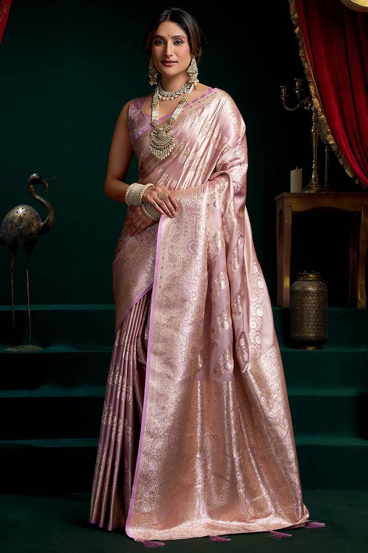 Mauve satin silk jacquard woven with fancy saree with blouse