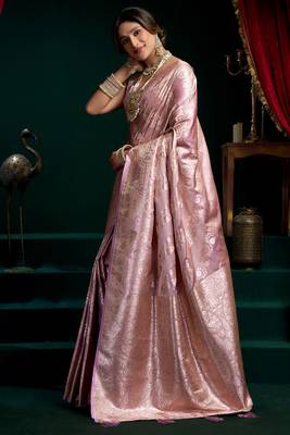 Mauve satin silk jacquard woven with fancy saree with blouse 2