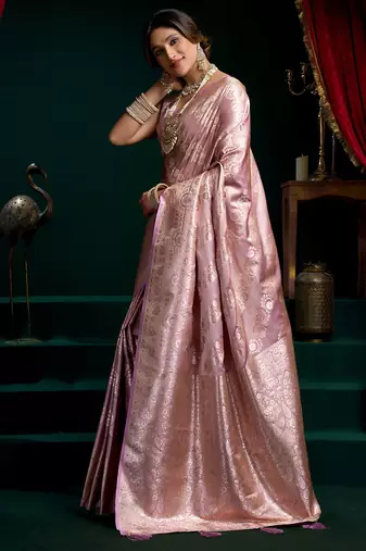 Mauve satin silk jacquard woven with fancy saree with blouse
