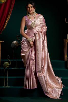 Mauve satin silk jacquard woven with fancy saree with blouse 3