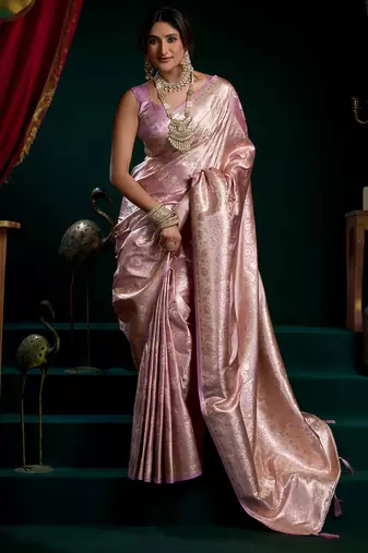 Mauve satin silk jacquard woven with fancy saree with blouse
