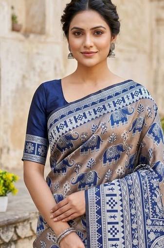 New Designer Banarasi Soft Silk Woven Saree with Blouse Set For Women's