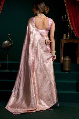 Mauve satin silk jacquard woven with fancy saree with blouse 4