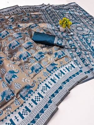 New Designer Banarasi Soft Silk Woven Saree with Blouse Set For Women's 2