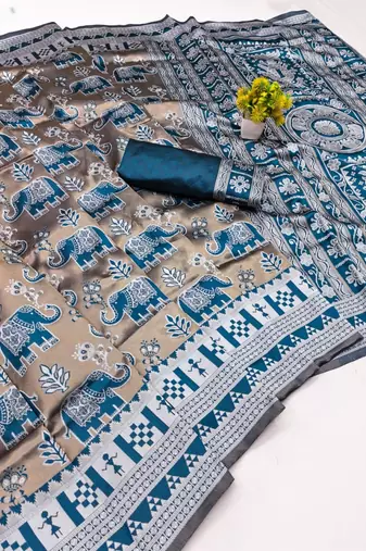 New Designer Banarasi Soft Silk Woven Saree with Blouse Set For Women's