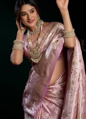 Mauve satin silk jacquard woven with fancy saree with blouse 5
