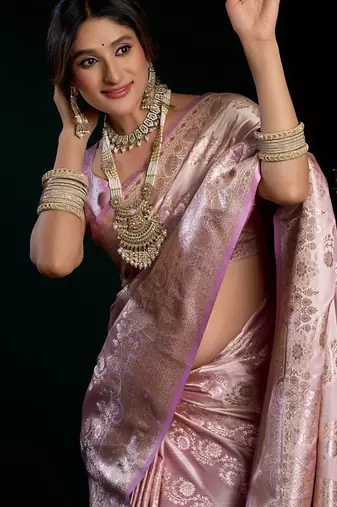 Mauve satin silk jacquard woven with fancy saree with blouse