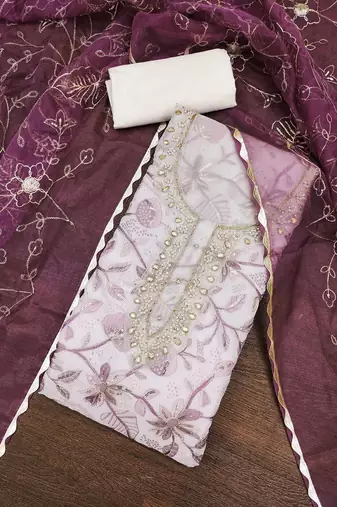 rani pink organza handwork salwar suit with organza dupatta