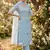 sky blue organza handwork salwar suit with organza dupatta