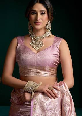 Mauve satin silk jacquard woven with fancy saree with blouse 6