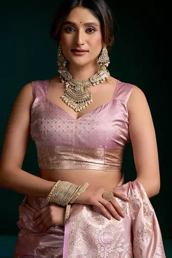 Mauve satin silk jacquard woven with fancy saree with blouse