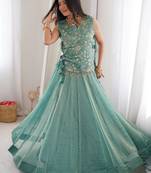 Elegant Sky Blue Faux Georgette Lehenga Choli Set with Embroidered Koti for Women