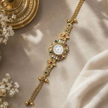 Designer Rani & Green Color Kundan Watch For Girls & Women Festive Wear Style 1