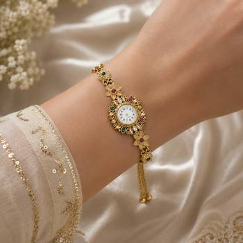 Designer Rani & Green Color Kundan Watch For Girls & Women Festive Wear Style 2