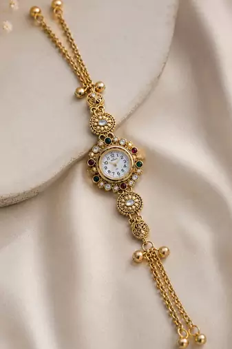 Premium Rani & Green Color Kundan Watch For Girls & Women Traditional Look