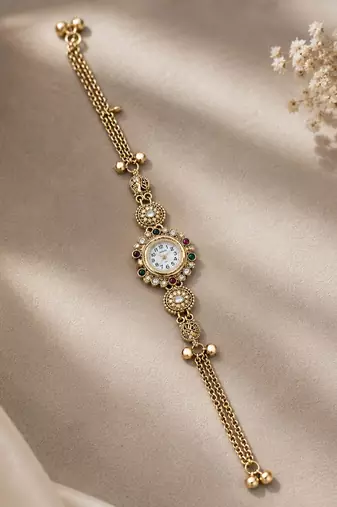 Premium Rani & Green Color Kundan Watch For Girls & Women Traditional Look
