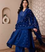 Cotton cambric a-line kurti-pant-dupatta set