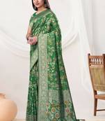  Bottle Green silk blend Saree with Zari & Floral Thread Work