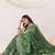  Bottle Green silk blend Saree with Zari & Floral Thread Work