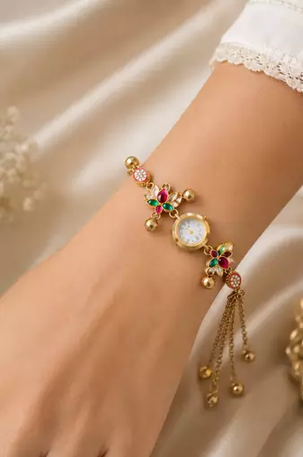 Premium Rani & Green Color Kundan Watch For Girls & Women Elegant Collection