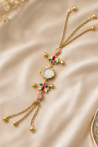 Premium Rani & Green Color Kundan Watch For Girls & Women Elegant Collection
