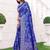  Cobalt Blue silk blend Raw Saree with Zari & Floral Thread Work