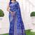  Cobalt Blue silk blend Raw Saree with Zari & Floral Thread Work
