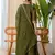 Floral embroidered silk blend round neck kurta trosuer & dupatta set