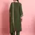 Floral embroidered silk round neck kurta trosuer & dupatta set