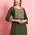 Floral embroidered silk round neck kurta trosuer & dupatta set