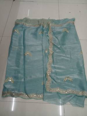 Sky blue embroidered embellished shimmer chiffon bollywood saree with blouse 6