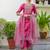Floral embroidered silk round neck kurta trosuer & dupatta set