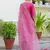 Floral embroidered silk round neck kurta trosuer & dupatta set