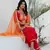 Floral embroidered cotton round neck kurta trosuer & dupatta set
