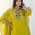 Floral embroidered cotton round neck kurta trosuer & dupatta set