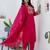 Floral embroidered cotton round neck kurta trosuer & dupatta set